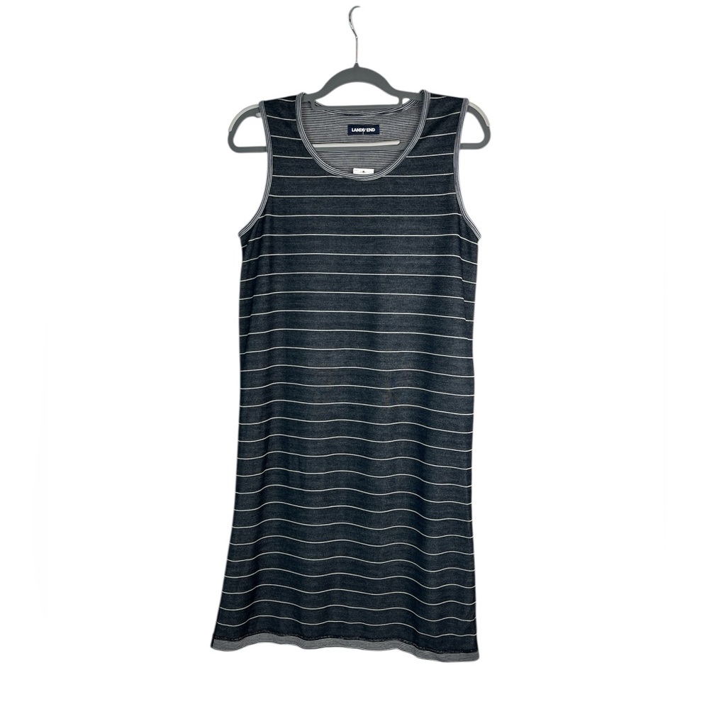 Lands’ End‎ Reversible Tank Dress Black Gray Striped Sleeveless Travel  M 2-in-1